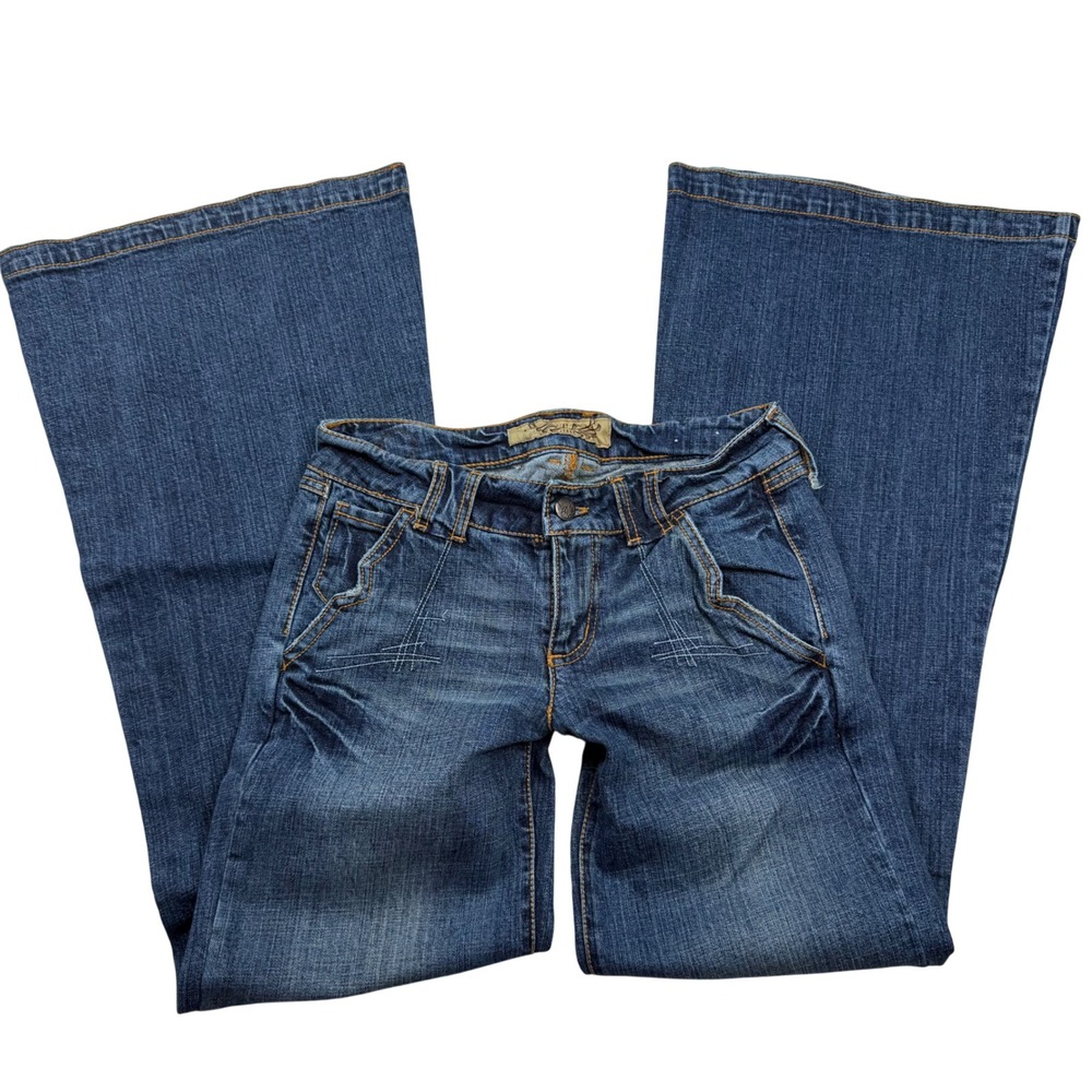 VTG Y2K HINT Jeans Size 5 Ultra Low Rise Extreme Flare Wide Leg Bell Bottoms